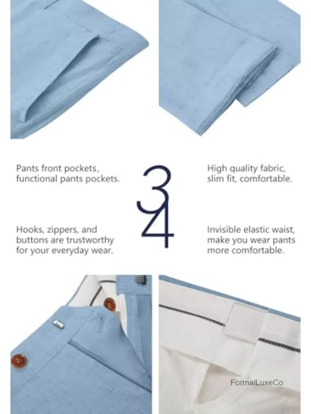Men's Linen 3-Piece Slim Fit Suit Jacket Vest Pant Set Wedding Tuxedo